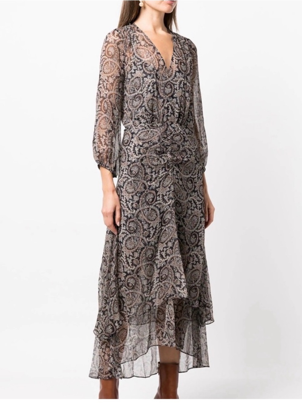 VERONICA BEARD - NWOT- Sheer Paisley Midi Dress in Neutral Tones